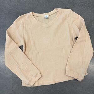Vintage Y2k Beige Cream Waffle Knit Thermal Longsleeve Shirt Women's Medium